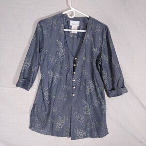 VTG Pride & Joy Tunic Misses 8 Blue Floral Button Front USA Cottagecore Boho